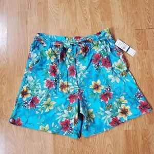 Ruby Rd. Tie-Waist Floral Pocket Shorts sz XL